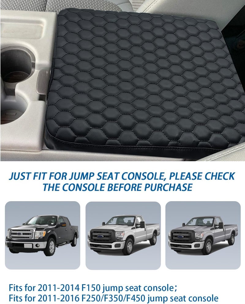 BystralX Center Console Cover Nappa Leather Armrest Cover Compatible with 2011-2014 Ford F150, 2011-2016 F250 F350 F450, Middle Console Cover Center Console Cushion(Jump Seat Only) - Image 5